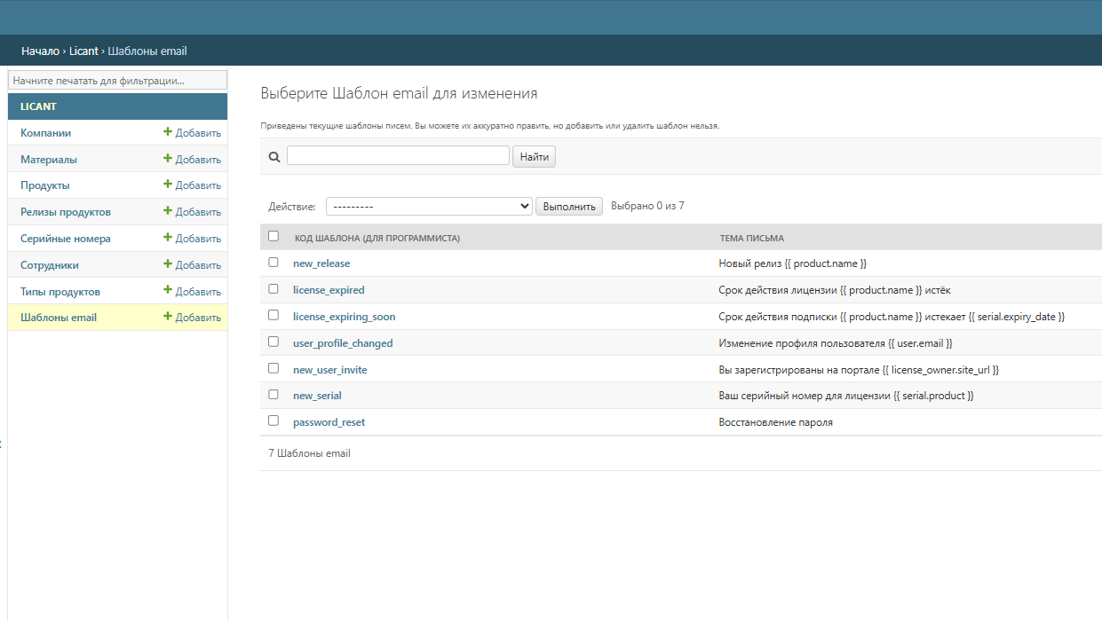 Шаблоны писем